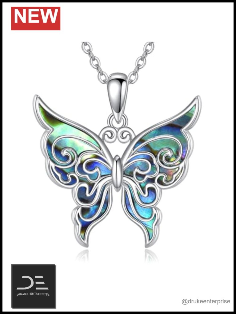 925 Sterling Silver Butterfly Pendant Necklace with Abalone Shell Women's
